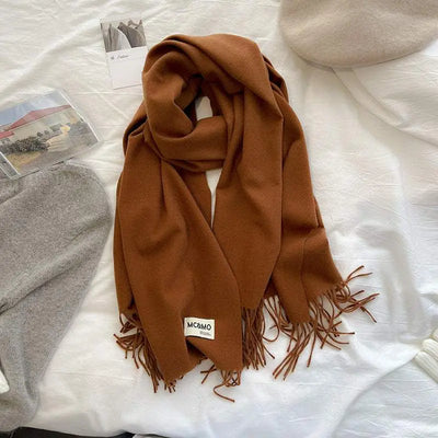 Gray Cashmere Scarf Feel Solid Color Tassel Shawl Long Monochrome