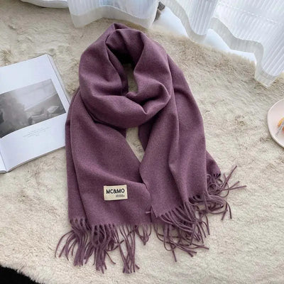 Gray Cashmere Scarf Feel Solid Color Tassel Shawl Long Monochrome
