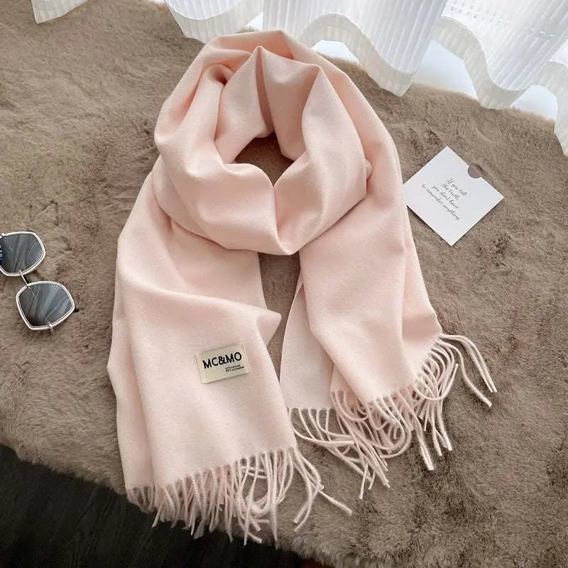 Rosy Brown Cashmere Scarf Feel Solid Color Tassel Shawl Long Monochrome
