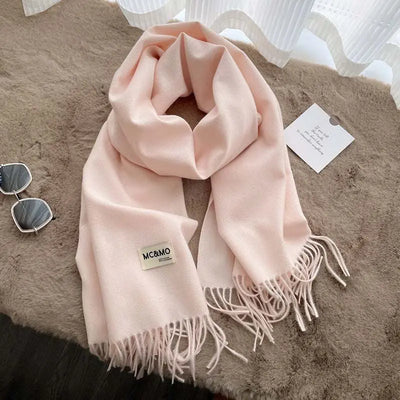 Rosy Brown Cashmere Scarf Feel Solid Color Tassel Shawl Long Monochrome