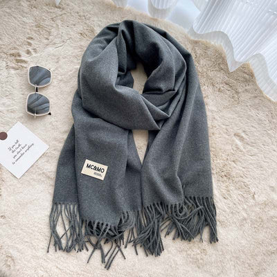 Light Gray Cashmere Scarf Feel Solid Color Tassel Shawl Long Monochrome