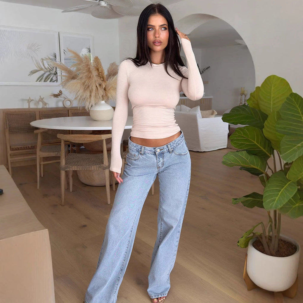 Dim Gray Fashion Retro Straight Loose Denim Trousers