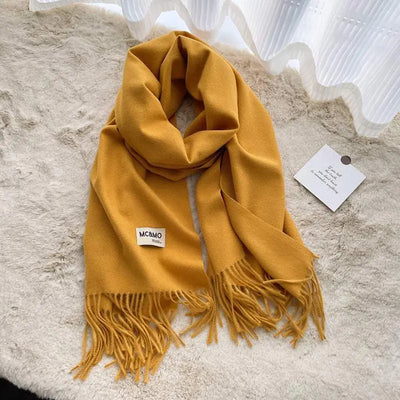 Gray Cashmere Scarf Feel Solid Color Tassel Shawl Long Monochrome