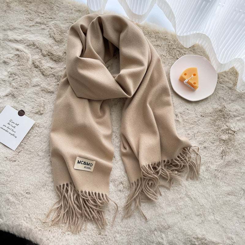 Gray Cashmere Scarf Feel Solid Color Tassel Shawl Long Monochrome
