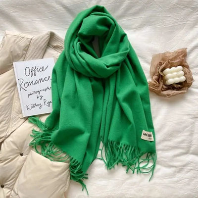 Forest Green Cashmere Scarf Feel Solid Color Tassel Shawl Long Monochrome