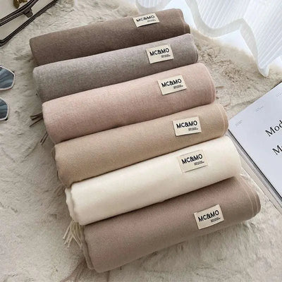 Rosy Brown Cashmere Scarf Feel Solid Color Tassel Shawl Long Monochrome