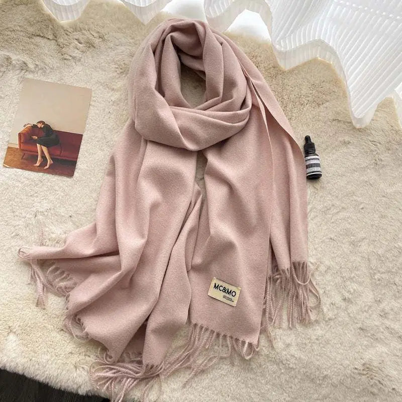Tan Cashmere Scarf Feel Solid Color Tassel Shawl Long Monochrome