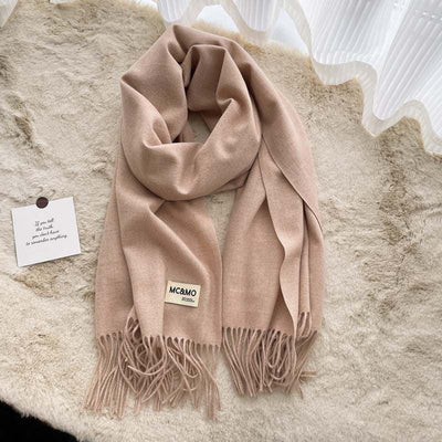 Dark Gray Cashmere Scarf Feel Solid Color Tassel Shawl Long Monochrome