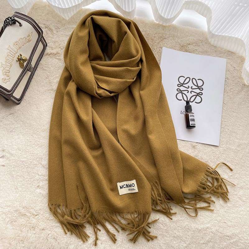 Light Gray Cashmere Scarf Feel Solid Color Tassel Shawl Long Monochrome