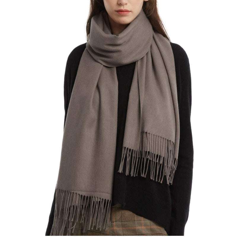 Dim Gray Women's Cashmere Shawl Solid Color Scarf