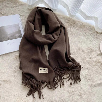 Gray Cashmere Scarf Feel Solid Color Tassel Shawl Long Monochrome