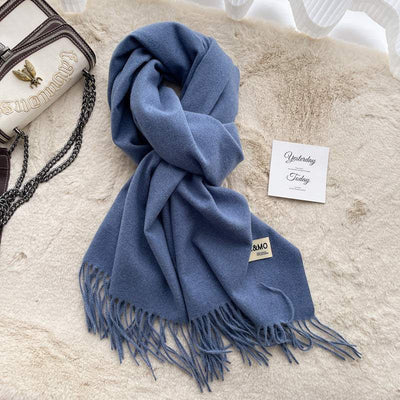 Gray Cashmere Scarf Feel Solid Color Tassel Shawl Long Monochrome
