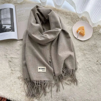 Gray Cashmere Scarf Feel Solid Color Tassel Shawl Long Monochrome