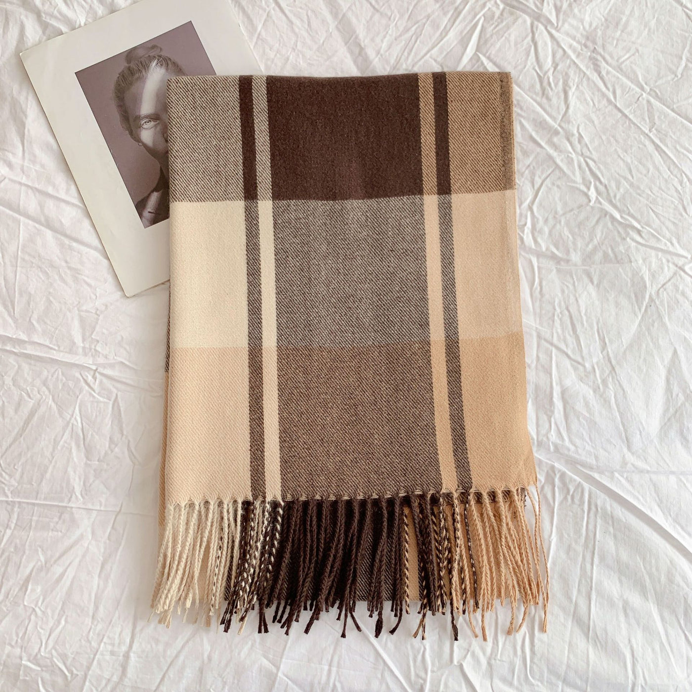 Light Gray Artificial Cashmere Scarf Thickened Warm Tassel Shawl