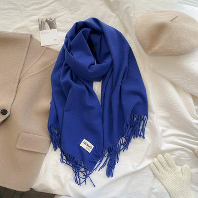 Gray Cashmere Scarf Feel Solid Color Tassel Shawl Long Monochrome