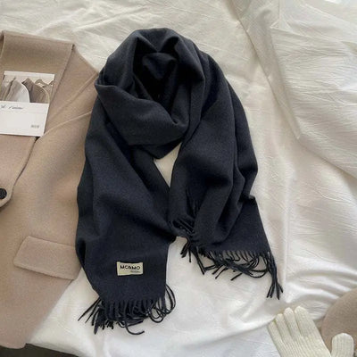 Dark Gray Cashmere Scarf Feel Solid Color Tassel Shawl Long Monochrome