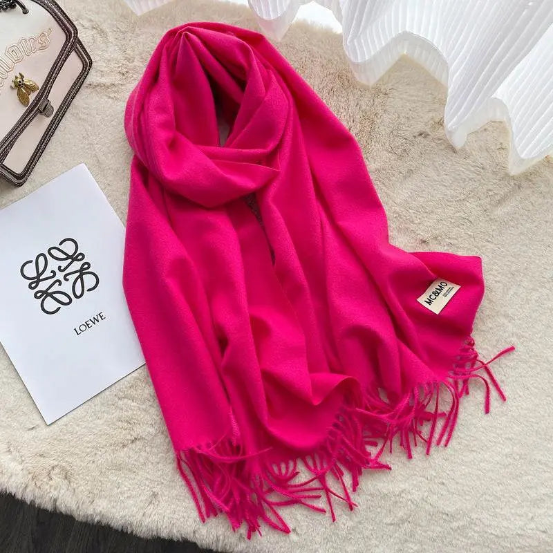 Light Gray Cashmere Scarf Feel Solid Color Tassel Shawl Long Monochrome