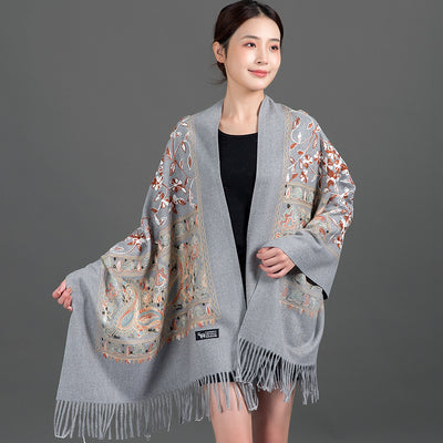Dim Gray Scarf Shawl Cashmere Warm Cheongsam Outerwear