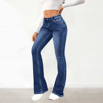 Beige Women's Stretch Pants Denim Retro Washed