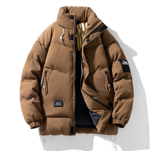 Jackets & Coats Brown Stand Collar Puffer Jacket - Men's Coat fashique fusion