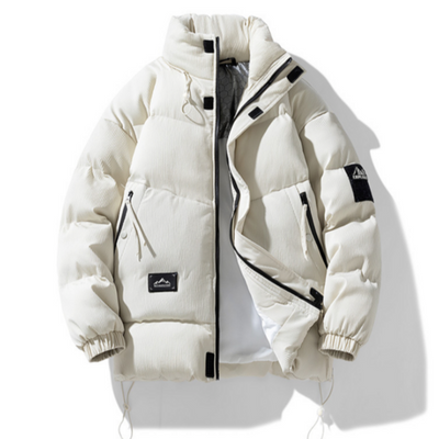 Jackets & Coats White Stand Collar Puffer Jacket - Men's Coat fashique fusion