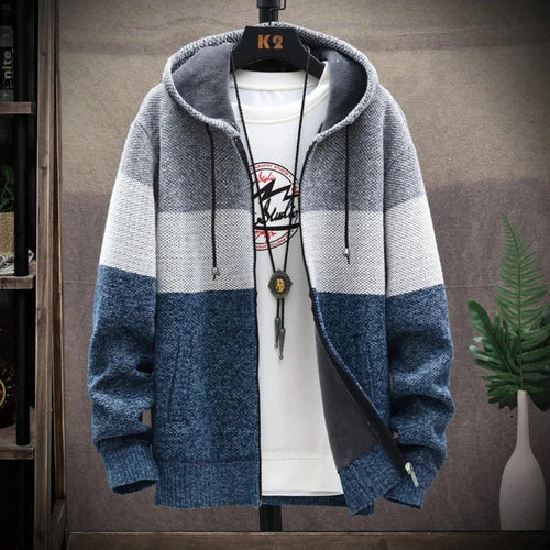 Men's Clothing Blue Hooded Zipper Jacket - Men's Fashion fashique fusion