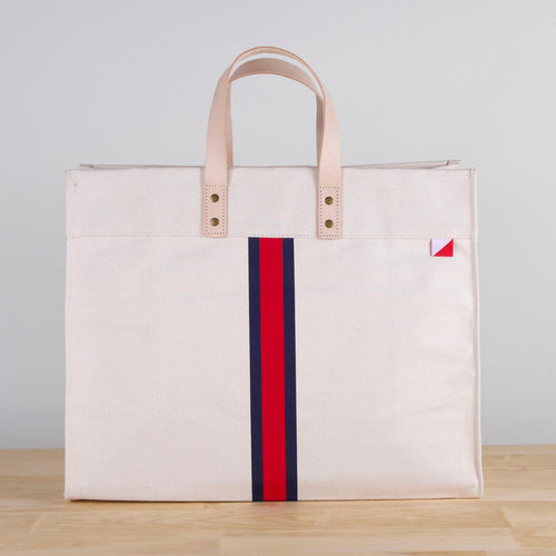Bags & Wallets 18"W x 15"H x 8.5"D Red Stripe Striped Box Tote Bag - Canvas Tote Bag fashique fusion