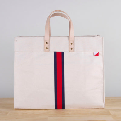 Bags & Wallets 18"W x 15"H x 8.5"D Red Stripe Striped Box Tote Bag - Canvas Tote Bag fashique fusion