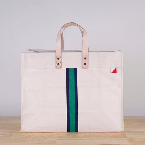 Bags & Wallets 18"W x 15"H x 8.5"D Green Stripe Striped Box Tote Bag - Canvas Tote Bag fashique fusion