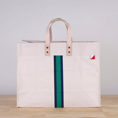 Bags & Wallets 18"W x 15"H x 8.5"D Green Stripe Striped Box Tote Bag - Canvas Tote Bag fashique fusion