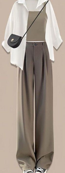 2 piece outfit Women’s Versatile Shirt, Vest & Wide-Leg Pants Suit – Slim Fit & Elegant Style Fashique Fusion