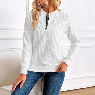 Light Gray Women's Loose Casual Pullover Half Zipper Long Sleeve Solid Color Texture Round Neck Hoodie For Women