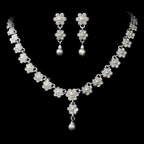 Sets Bridal Wedding Jewelry Set Floral Y Pearl & Rhinestone fashique fusion