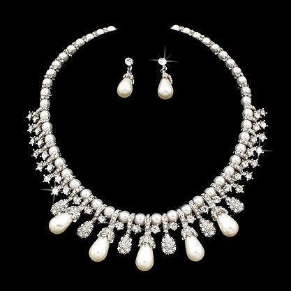 Sets Bridal Crystal Pearl Necklace Set - Wedding Jewelry | Bib Choker Olive Chaos
