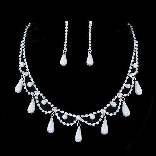 Sets Bridal Jewelry Set - Rhinestone Pearl Necklace | Crystal Set fashique fusion