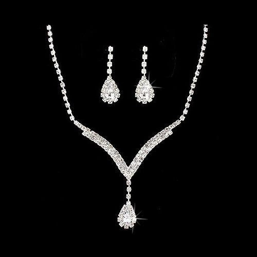 Sets Bridal Rhinestone Necklace Set - Crystal Jewelry | Silver, Rhodium fashique fusion