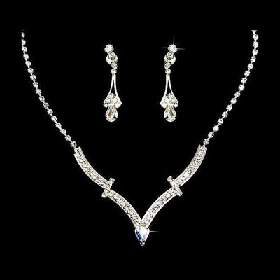 Sets Bridal Wedding Jewelry Set - Crystal Rhinestone/Silver Clear fashique fusion