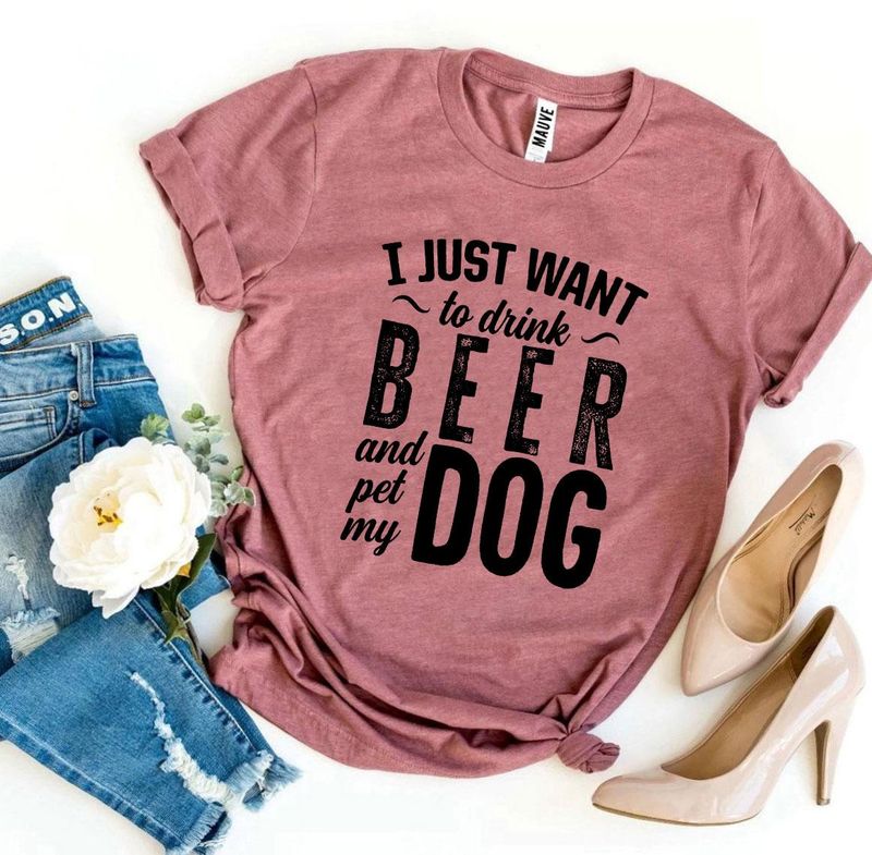 T-shirts Beer Dog T-Shirt - Drink Beer & Pet My Dog fashique fusion