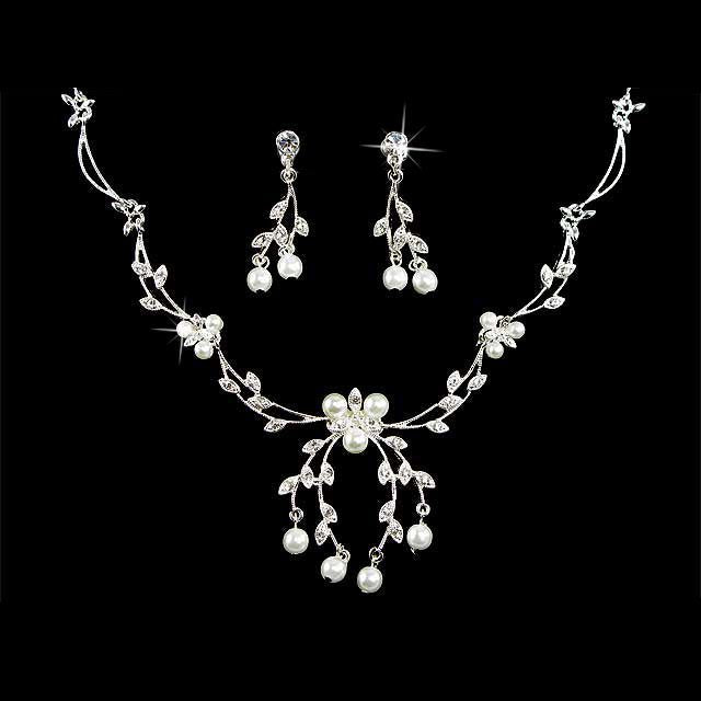 Sets Bridal Wedding Jewelry Set Crystal Rhinestone Floral Pearl Necklace fashique fusion