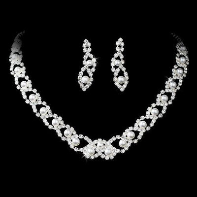 Sets Bridal Wedding Jewelry Set Elegant Pearl & Rhinestone fashique fusion