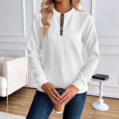 Light Gray Women's Loose Casual Pullover Half Zipper Long Sleeve Solid Color Texture Round Neck Hoodie For Women