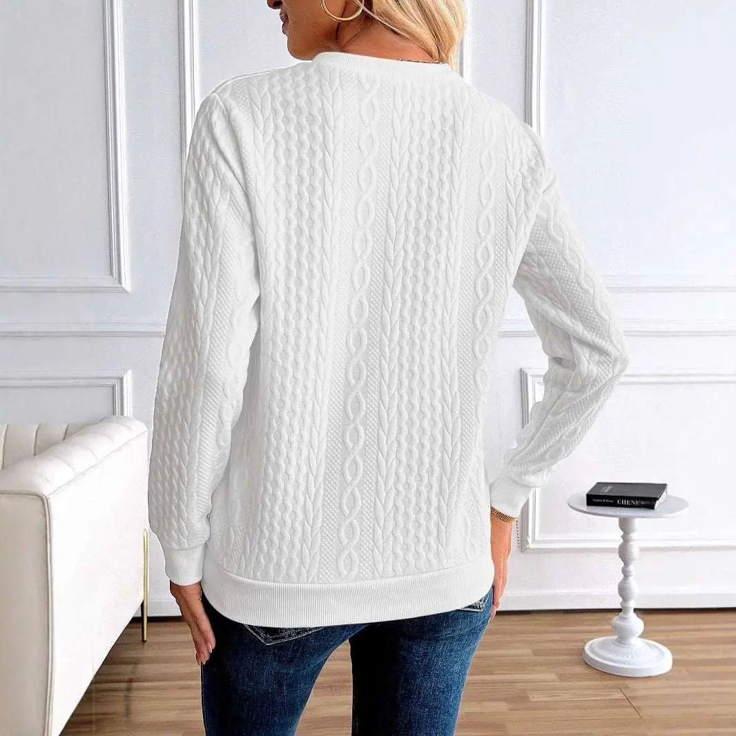 Light Gray Women's Loose Casual Pullover Half Zipper Long Sleeve Solid Color Texture Round Neck Hoodie For Women