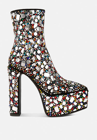 Footwear Black Mirror Boots - Platform Embellished High Heel fashique fusion