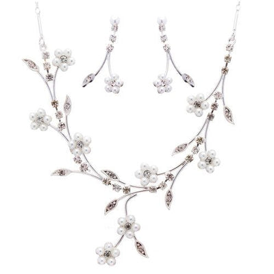 Sets Bridal Wedding Jewelry Set Floral Vine Pearl Rhinestone fashique fusion