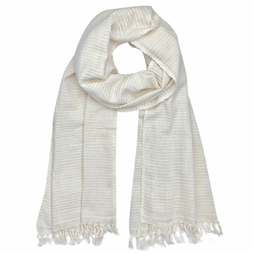 Scarves & Bandanas Ivory Ethiopian Scarf - Cotton Stripe | Pure Cotton fashique fusion
