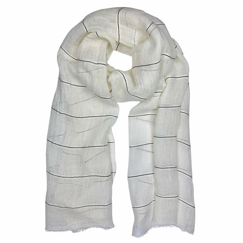 Scarves & Bandanas Black Gauze Stripe Linen Wrap - Handwoven Scarf fashique fusion